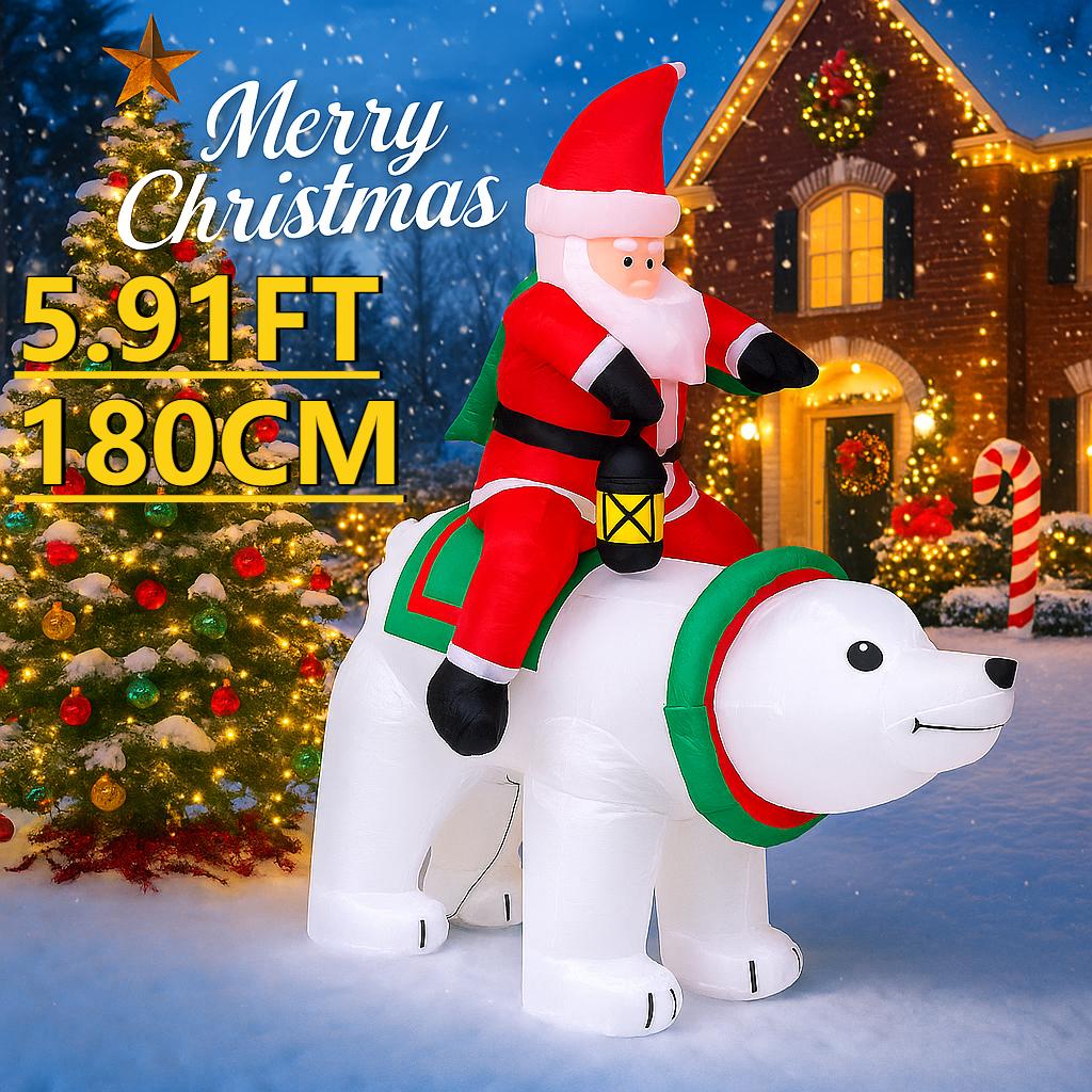 5.91FT Yard Party Decoration Inflatable Santa Claus Polar Bear Gift Box Toy LED Light Xmas Home Supplies Ornament Christmas Gift