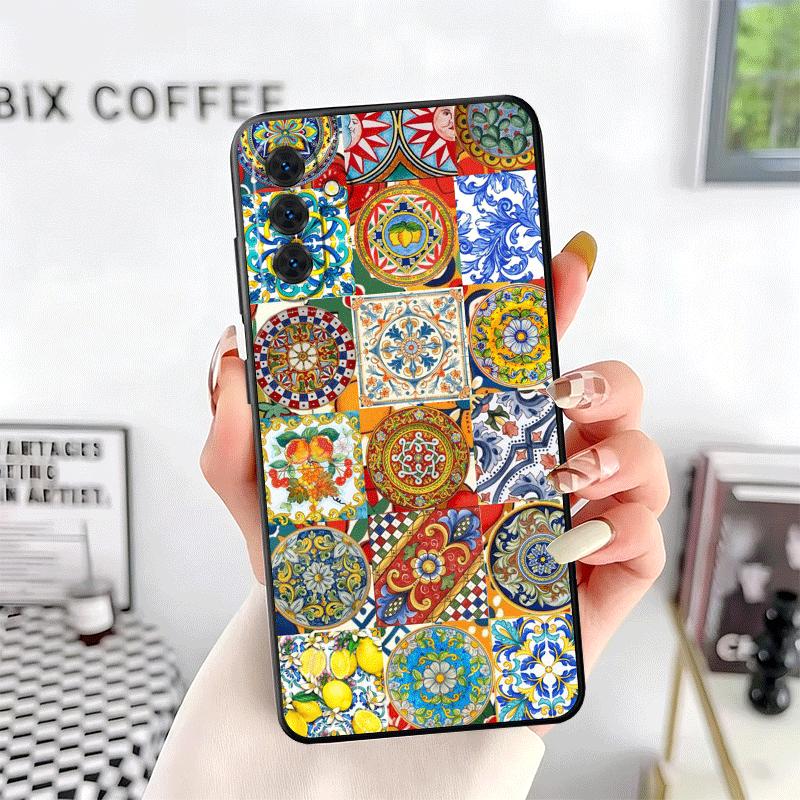 Italian Sicilian Style Floral Pattern Soft Phone Case for Samsung A17 A37 A57 A16 A26 A36 A56 A15 A25 A35 A55 A14 A24 A34 A54 A1
