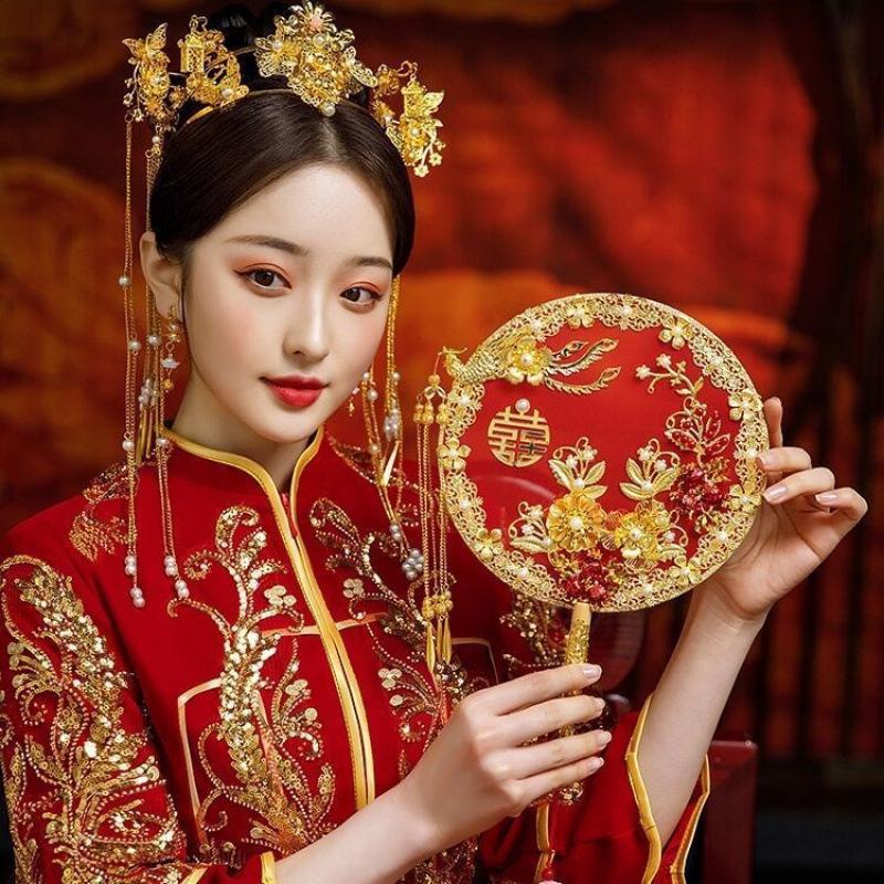 Ancient Style Chinese Wedding Xiuhe Fan - Bridal Celebration Fan