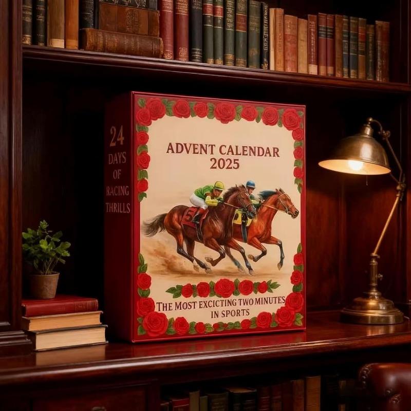 Run for the Roses Advent Calendar 2025,24 Days Christmas Countdown with 2D Flat Acrylic Mini Racing Horse Figurines, Holiday Gift for Horse Lovers
