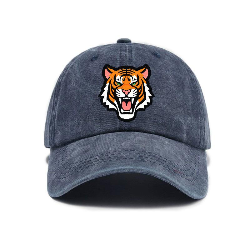 Big tiger print washed and distressed soft top visor baseball cap unisex trendy retro hat