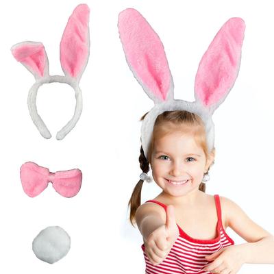 EASTER Plush Bunny Rabbit Headband Ears Tail Fancy Dress Bow Tie Set Party Girl