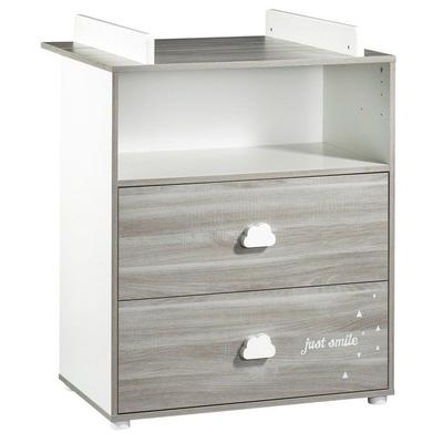 Changing Table - Babyprice - Smile - Flint Oak - 2 Drawers - 1 Niche - Wooden - White