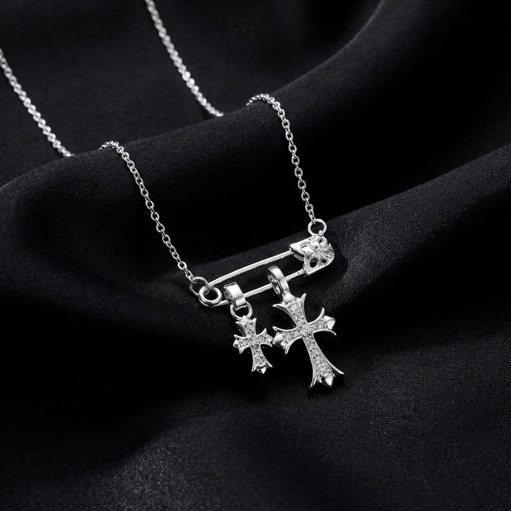 Gotische Sicherheitsnadel Kreuz Halskette für Damen Silberfarbe Strassstein Anhänger Choker Grunge Punk Ästhetik Anhänger Schmuck Geschenk 2026