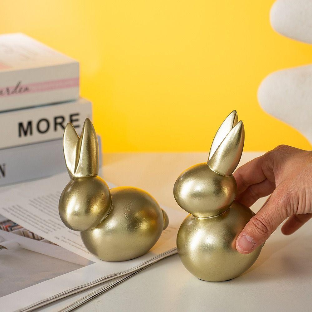 Modern Rabbit Statue Resin Miniatures Figurine Micro Landscape Model Golden Rabbit Ornament  Office