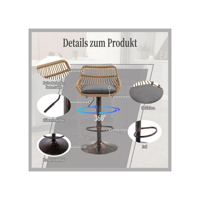 Tabourets De Bar Modernes Lot De 2 Chaises Réglables Avec Repose-pieds Pour Cuisine, Salle À Manger (gris)