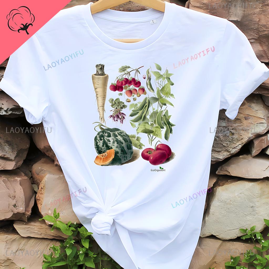 Vintage Vegetable Garden Tshirt Organic CottageCore T Shirt Boho Graphic Foodie Gardener Vegetarian Gift Harajuku Women Clothes