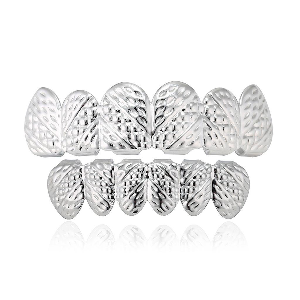 Factory Direct Sales of New Hip-hop Plated Real Gold Braces with Carved Cross Texture Teeth and Real Gold Plating Grills