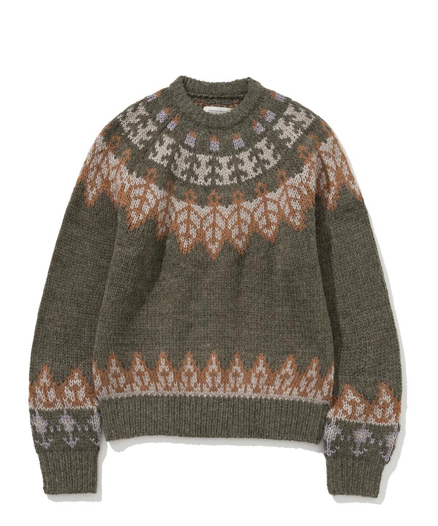 UNIFORM BRIDGE Nordic Crew Neck Knit Olive Green