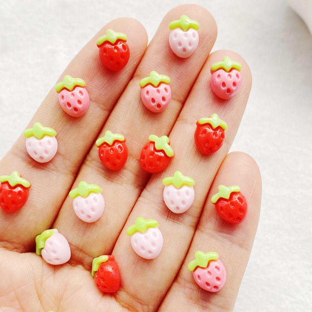 30pcs Resin Mini Pink Series Strawberry Nail Art Flat Back Stone Figurines Scrapbook DIY Jewelry Decor Crafts