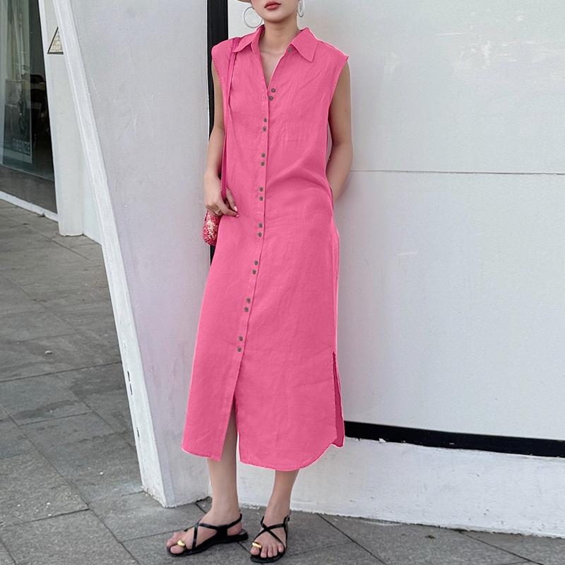 

ZANZEA Женское повседневное летнее платье без рукавов с отложным воротником 2XL