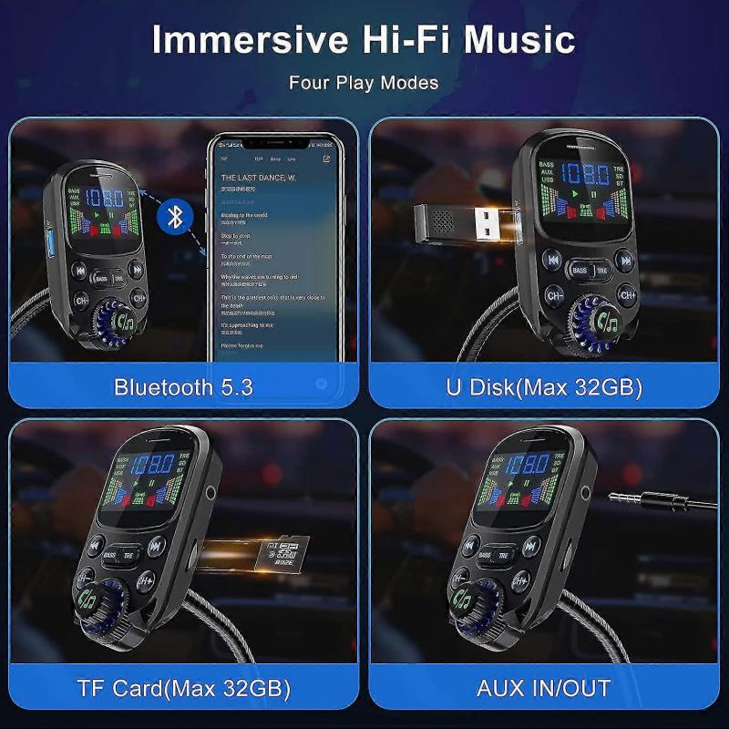 Bluetooth 5.3 Fm Transmitter, Qc3.0 Pd30w Car Charger Hands Free Car Kit