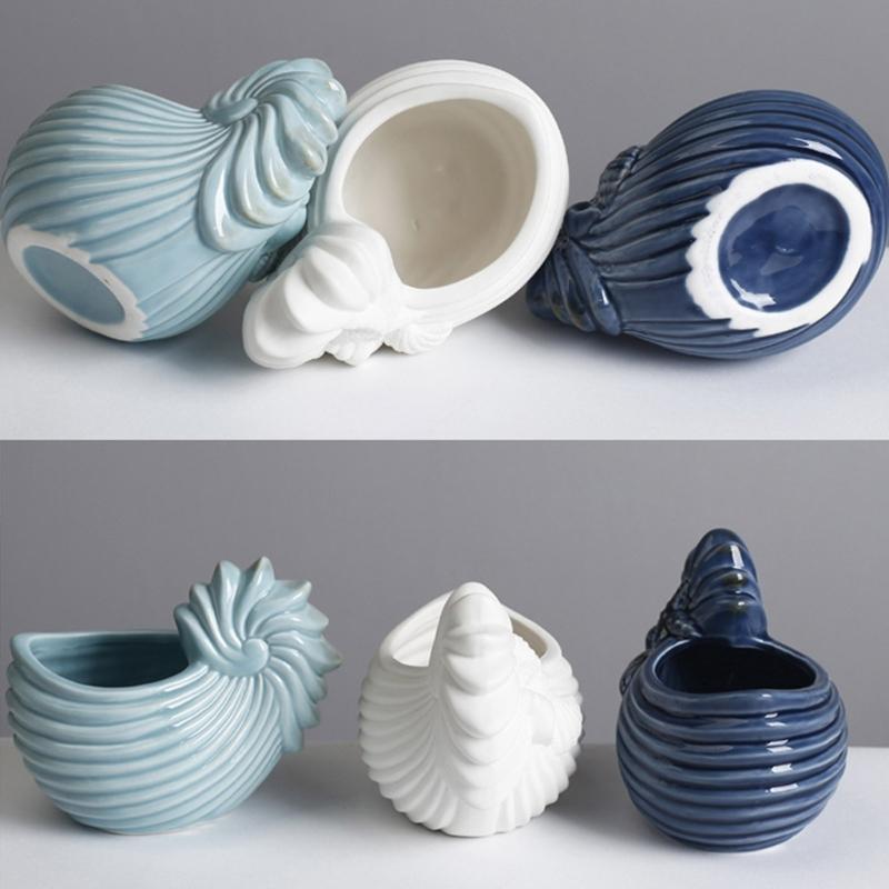 Ceramiczny Świecznik w Kształcie Muszli do Wystroju Domu Motyw Oceaniczny Doniczka na Sukulenty Miniaturowa Doniczka Dekoracyjny Pojemnik