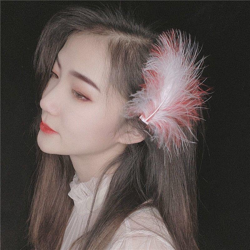 Feather Headdress Hair Clip - Cute Fairy Fur Hanfu Accessory for Girls