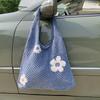 Yogodlns Fashion Sweet Flower Knitted Hollow Tote Bag Large Capacity Shopping Bag Ladies Simple Retro Shoulder Bag Handbag for Women