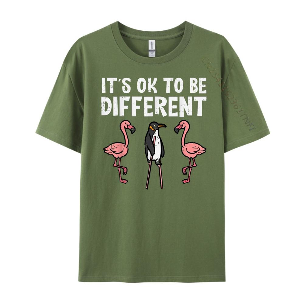 Penguin Its Okay To Be Different Flamingo Graphic T Shirts 100 Cotton Luxury Clothes Men Tee Shirt Loose