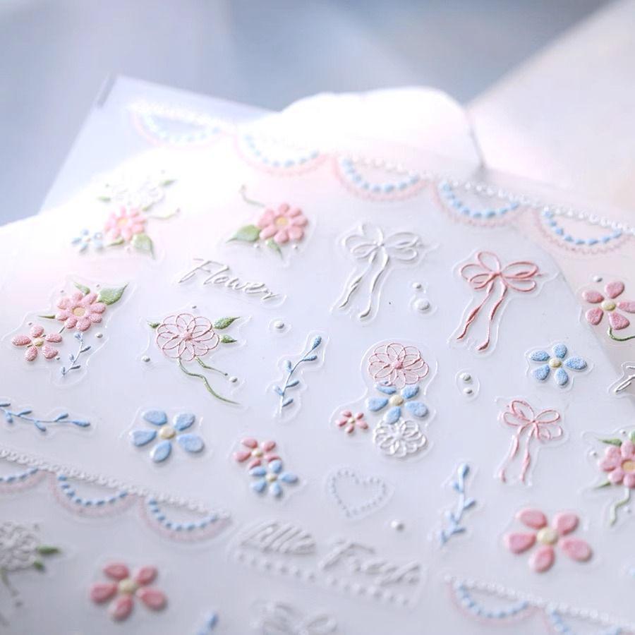 Colorful Embossed Flower & Bow Nail Stickers