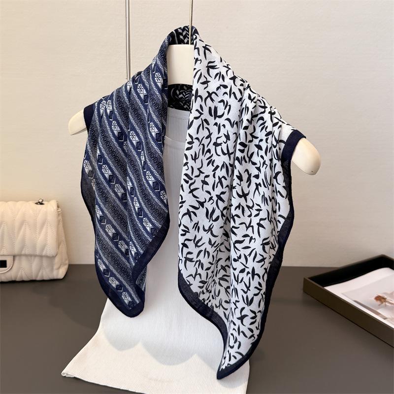 Luxury Print Hairbands Square Scarf Women Elagant Cotton Linen Feeling Bandana Neck Kerchief Head Bands Foulard Female Scarfs