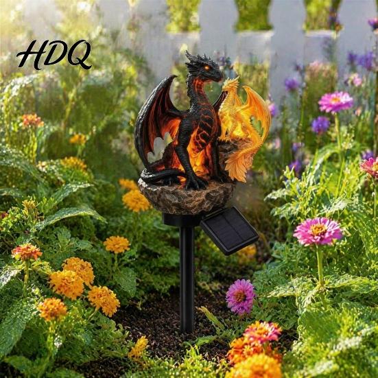 Scultura Fantasy per Giardino con Drago Luminoso Lampada Solare da Giardino Statua Gotica Medievale da Esterno Lampada Impermeabile Idee Regalo per Amanti Resina per Patio
