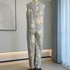 Women's Floral Printed Wide Leg Jumpsuit Sleeveless Button Front Romper Summer Casual Loose Overall with Pockets