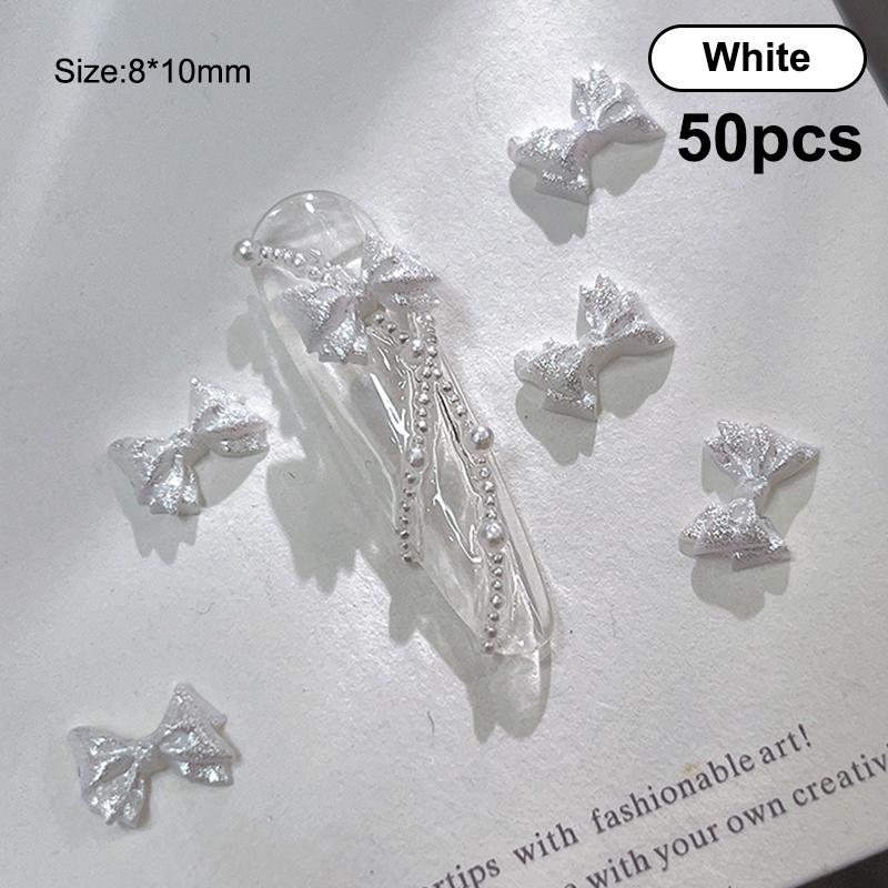 50Pcs Pearlescent 3D Nail Art Bow Charm For Nails Decoration Design Kawaii Manicure Accessories Bow-Knot Diy Craft Supplies