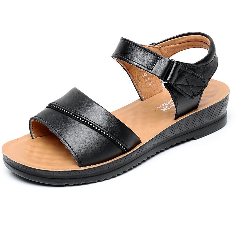 Women Ladies Mother Genuine Leather Shoes Sandals Flats Female Summer Soft Soled Casual Beach Shoes Size 35-41