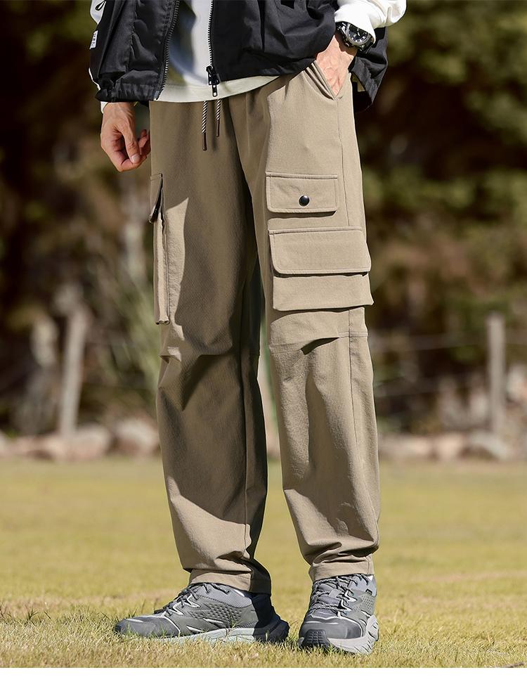 Retro Functional Outdoor Workwear, Mountain Style Paratrooper Pants, Tapered Sport Men's Casual Pants