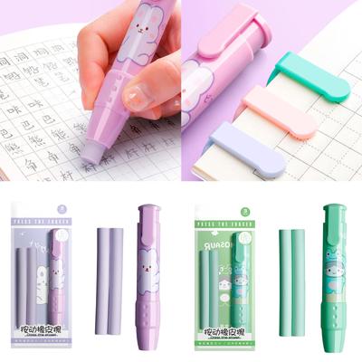 Pen Style Erasers Retractable Mechanical Erasers with Replacement Refills School Office Supplies Cartoon Pushable Eraser