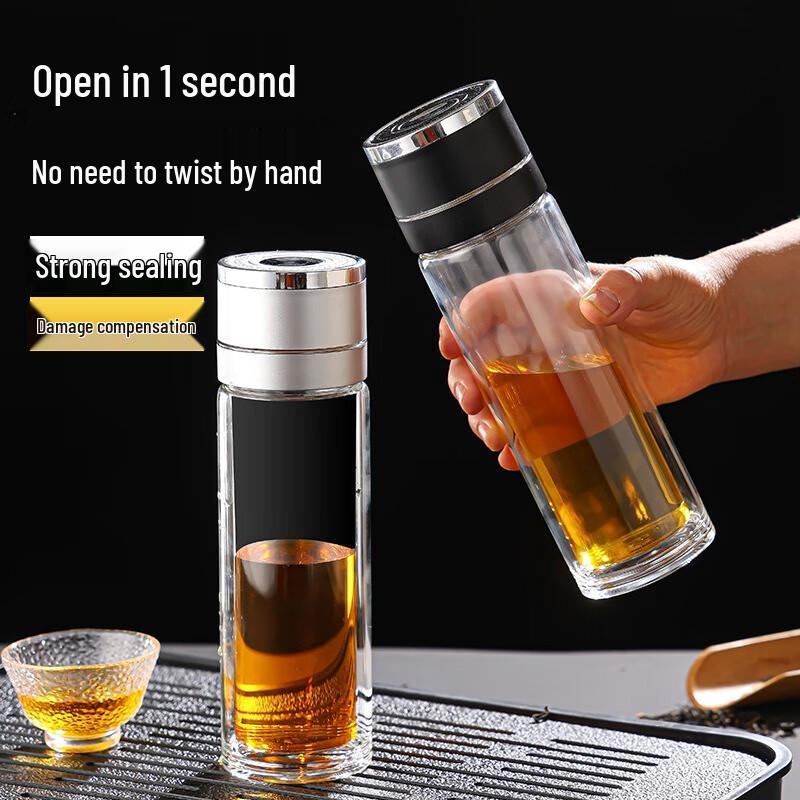 MOZHOU Quick-Open Borosilicate Glass Tea Infuser Bottle