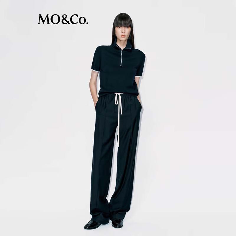 MO&Co. Women's Merino Wool Drawstring High-Waisted Straight Trousers