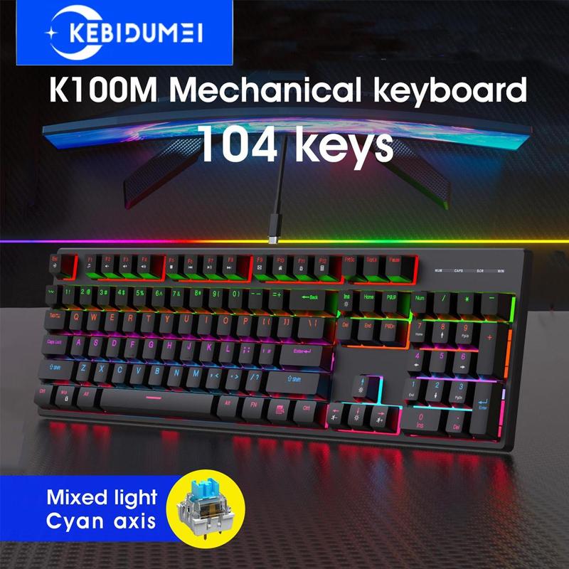 104 Key RGB Backlit Mechanical Keyboard Wired Gaming Keyboard Esports Keyboard Ergonomic Design Keyboard for Laptop Desktop PC