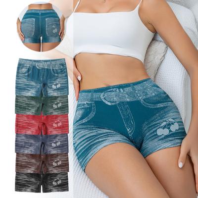 Kadınlar için İmitasyon Denim Şort Yüksek Bel Skinny Sahte Jean Şort Streç Boyshort Külotlar Bayan Boxer Külotları