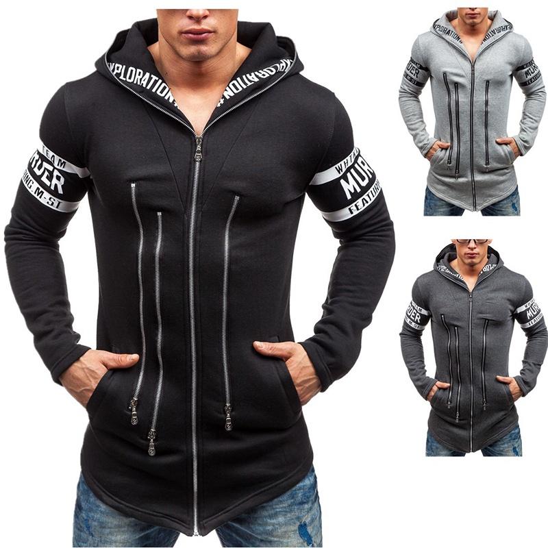 Premium Cotton Blend Men Slim Hoodie With Zipper Pocket And Classic Print Design