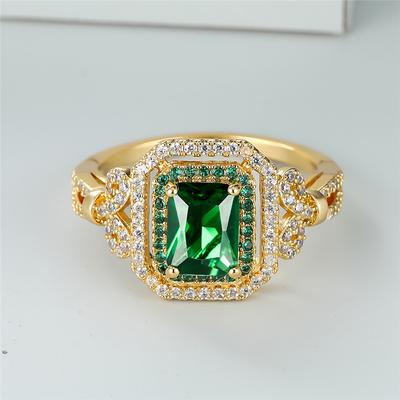 Classic Gold Color Wedding Ring Female Luxury Crystal Engagement Ring Green Zircon Square Stone Rings For Women Minimalist Bands
