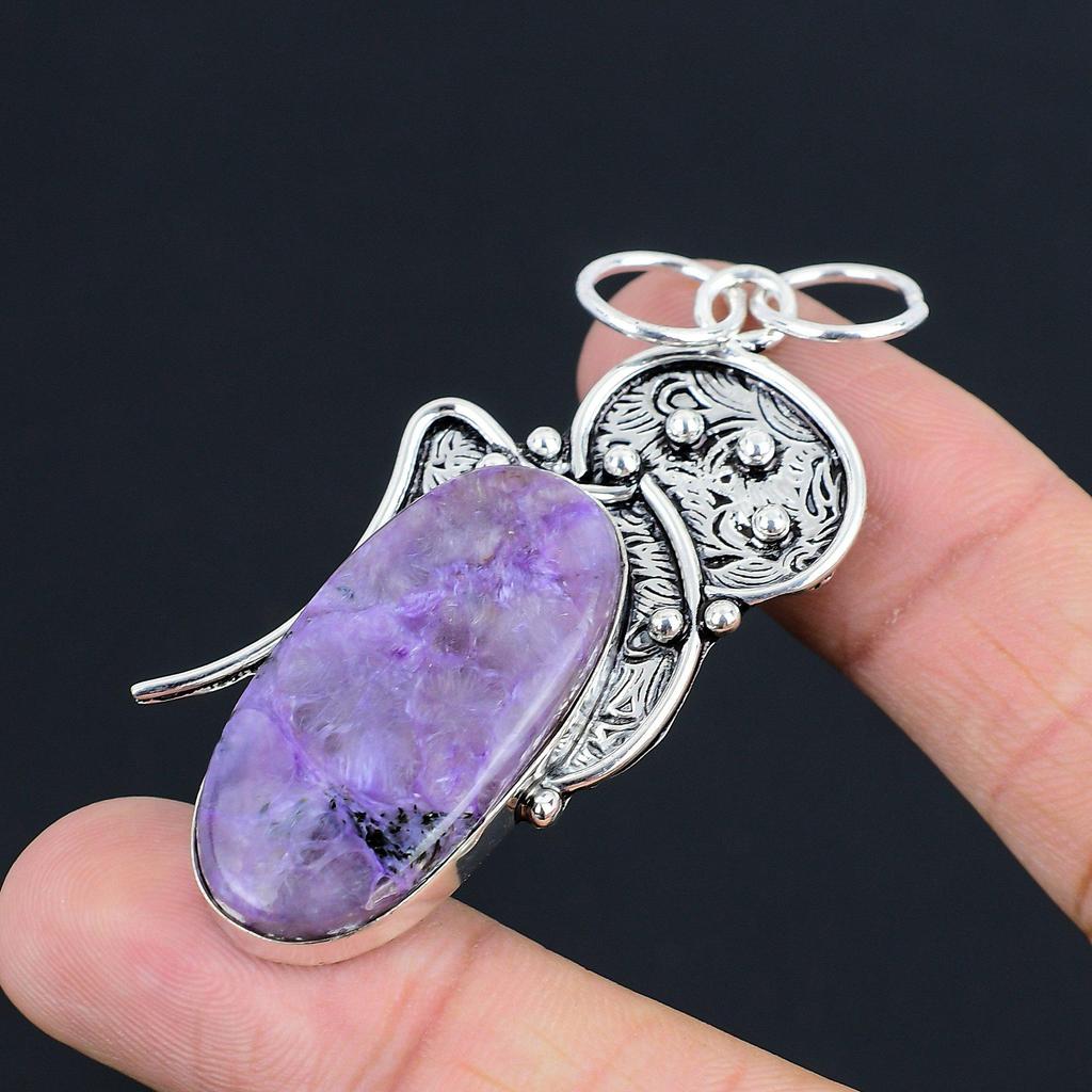 Birthday Gift For Her Natural Charoite Gemstone Pendant 925 Sterling Silver