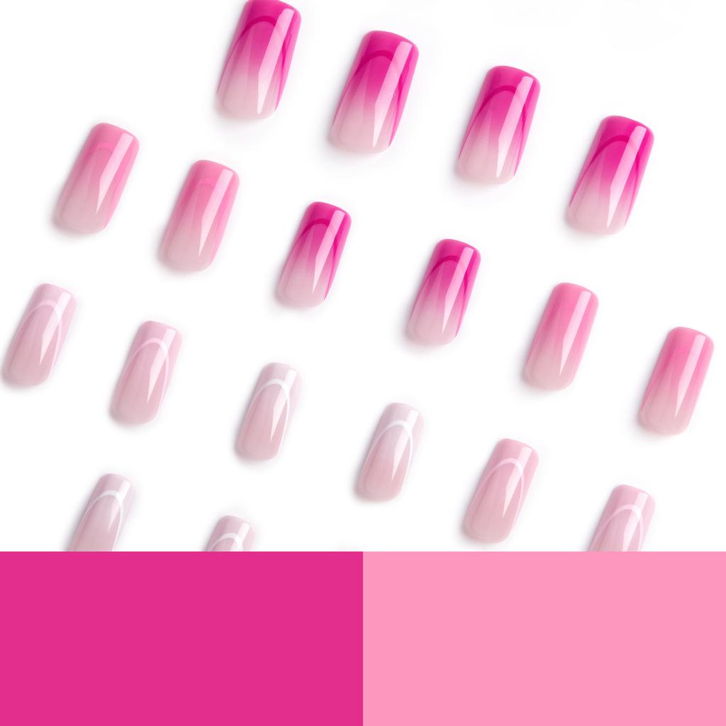 Nail Piece Long Pink Purple Gradual Change Four-color Line Nail Piece Nail Fake Nail Nail Piece