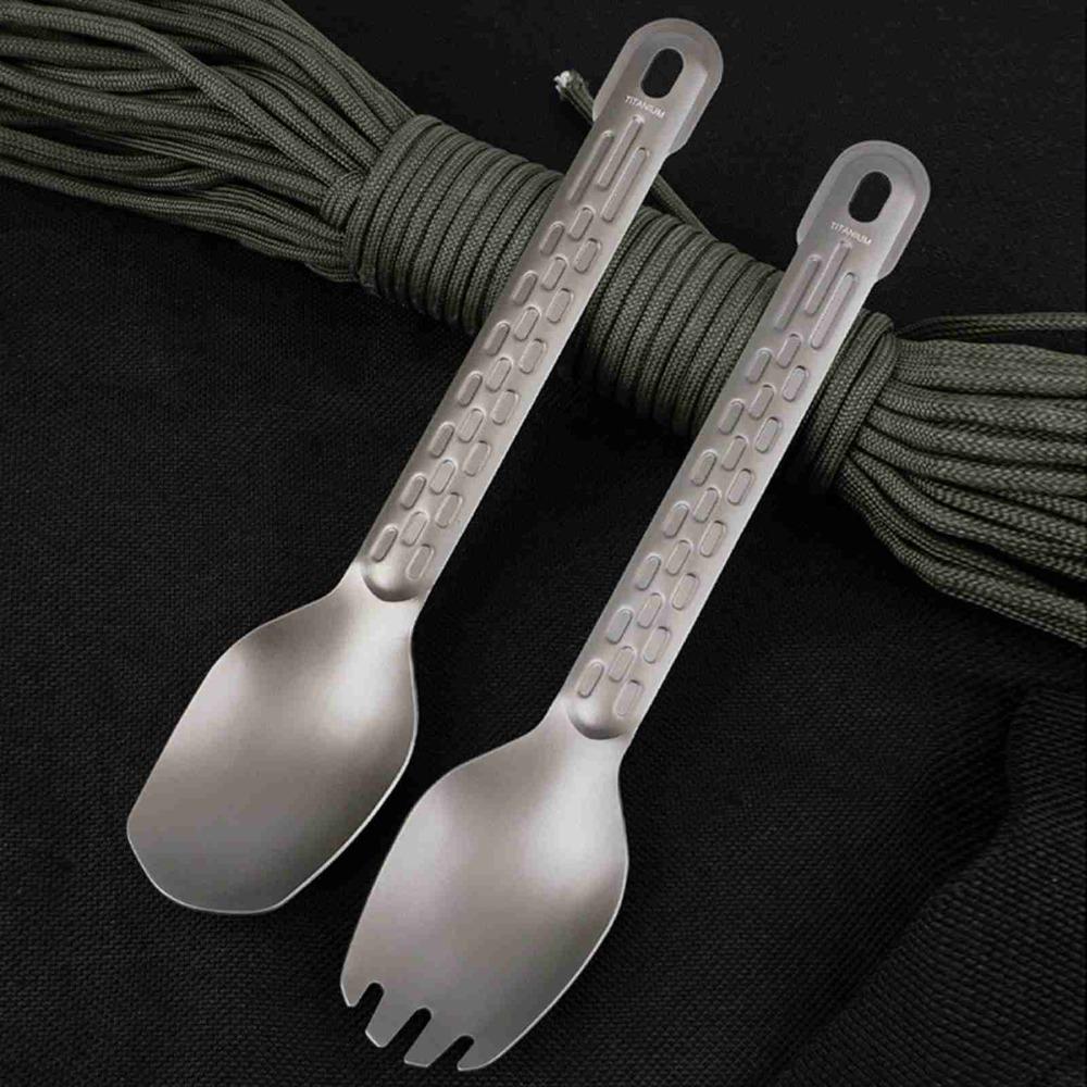 Pure Titanium Portable Eating Utensil Non-Slip Handle Lightweight Dinner Spork  Hiking