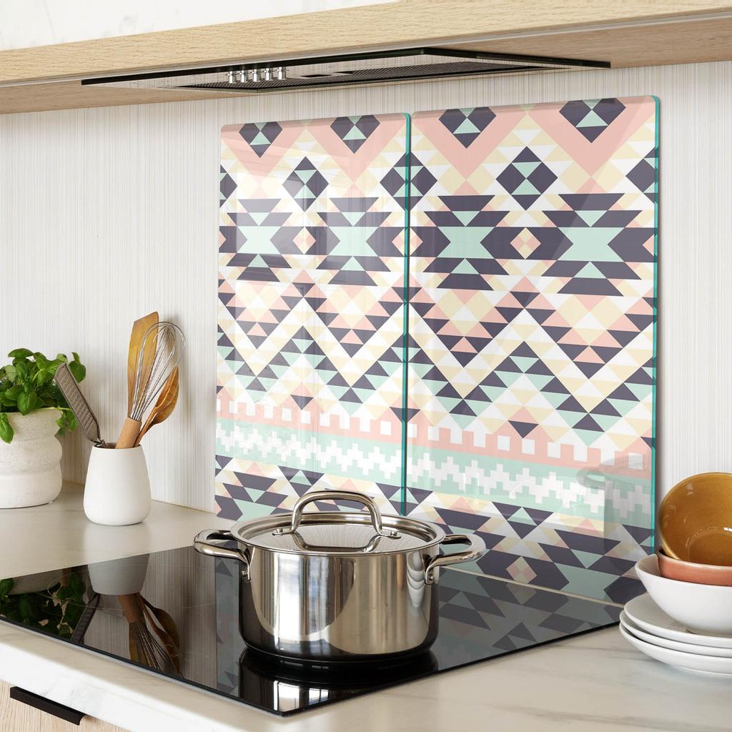 Decorative Glass Cutting and Serving Boards Ethnic Pattern 2X30X52 Cm