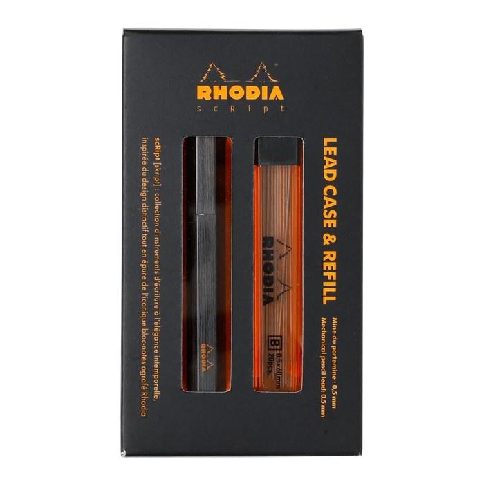 Rhodia Script Mechanical Pencil Lead Case Refill Set 0.5mm Aluminum Body Anodized Black RHODIA Cf9358