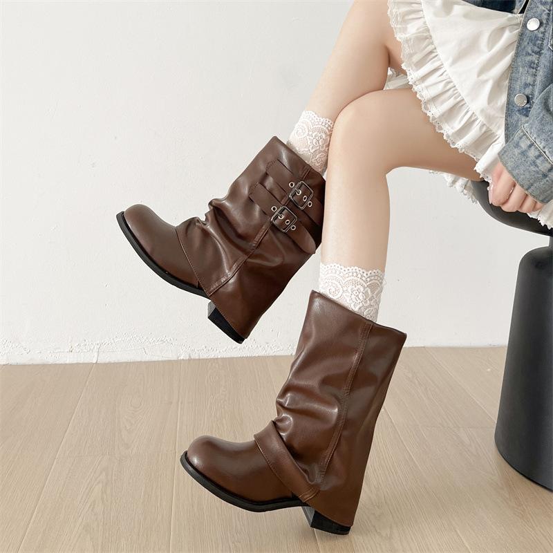 Queen Fan Retro Schwarz Britische Dicke Ferse Martin Stiefel Damen 2025 Neu Sommer Mit Rock Lässige Stacking Stiefel