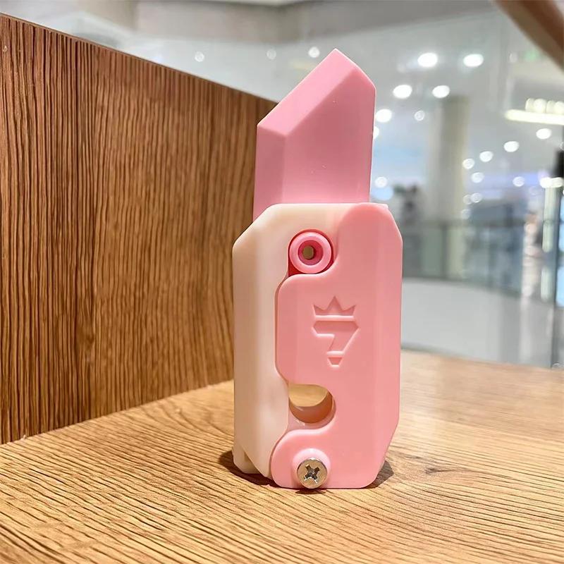 1pc 3d Printing Gravity Knife Toy Cub Jumping Small Radish Knife Fidget Toys Decompression Push Card Small Carrot Knife Unzip