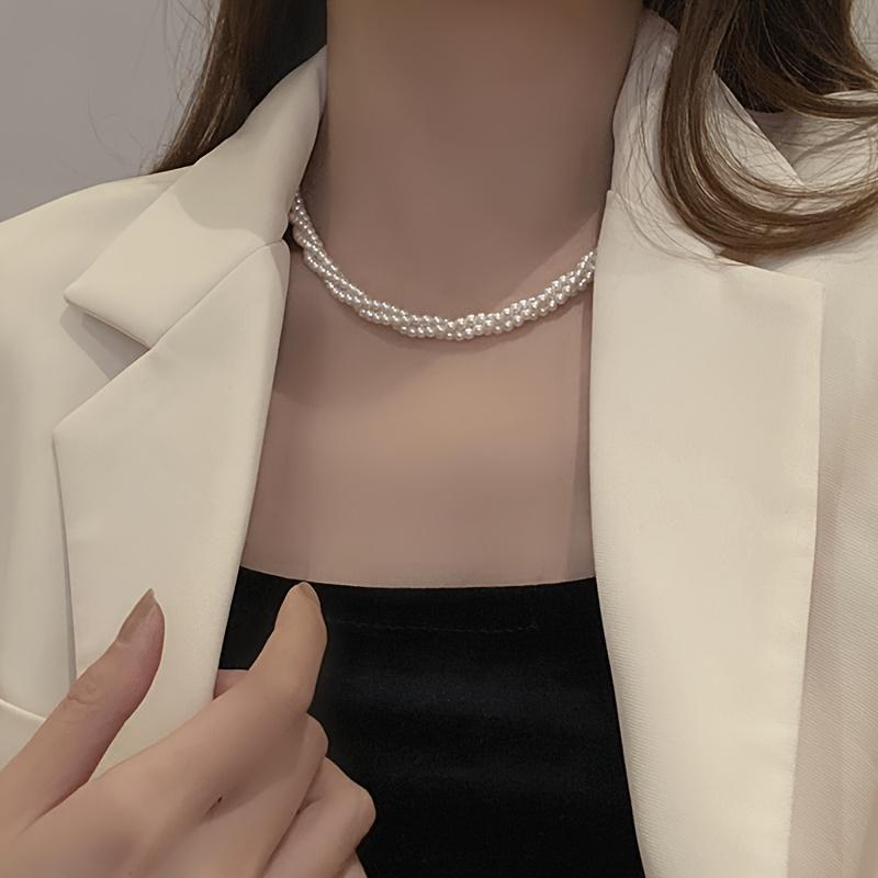 1PC Multi-layer Imitation Pearl Winding Necklace Light Luxury Niche High-end Clavicle Chain Femininity Versatile Girlfriend Strong Chain белый