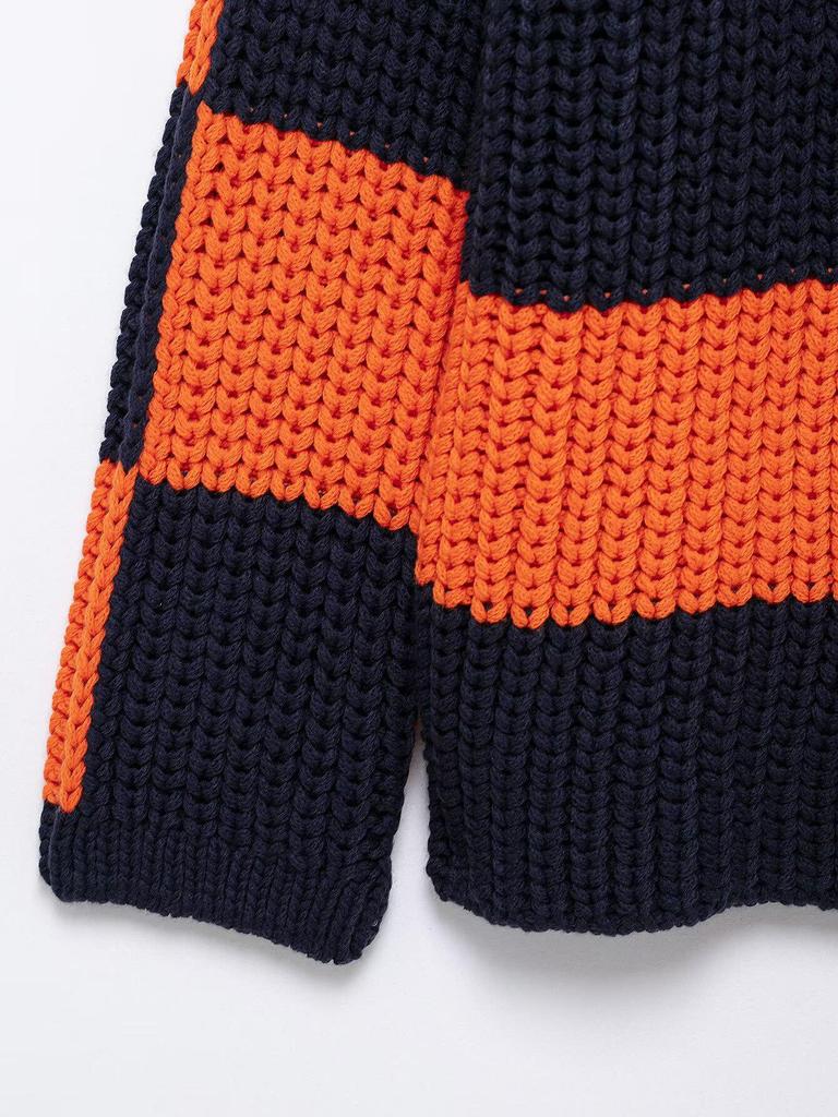 Dámský pruhovaný pletený svetr s dlouhým rukávem, volného střihu, patchwork, jaro 2025