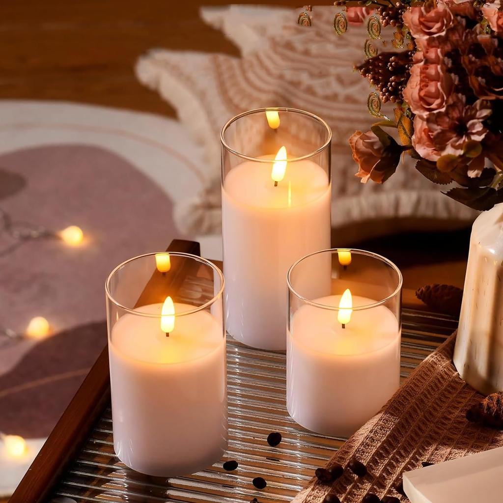 VOOCYE Candle LED Warm Color No Flickering Energy Dedicated Remote Control 3 Piece Party Decoration Light, Candle-shaped Light, Light, Fire, Flame,
