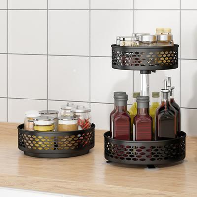 Round Spice Rack 360 Degree Turntable Single Double Layer Adjustable Heavy Duty Multifunctional Countertop Seasoning Organizer Holder Kitchen Supplies