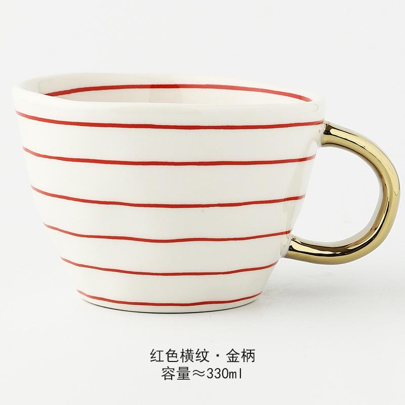 350 ml unregelmäßige Keramiktasse, goldener Griff, große Kapazität, Kaffeetasse für Paare, Frühstücks-Hafermilchtasse, nordische Teetasse für das Home Office