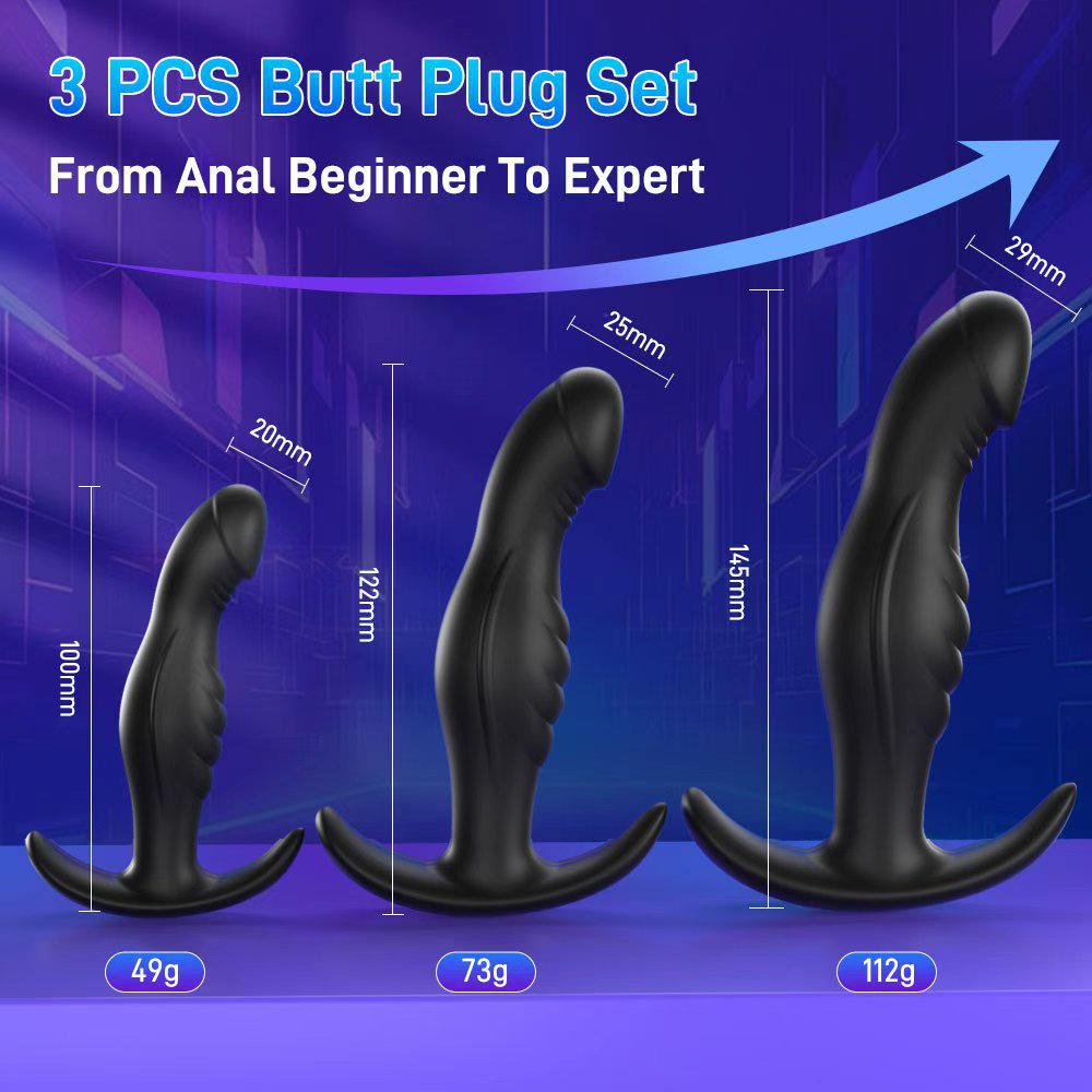 3-Piece Silicone Anal Plug Set for Adults: Unisex Rear Dildo Toy 