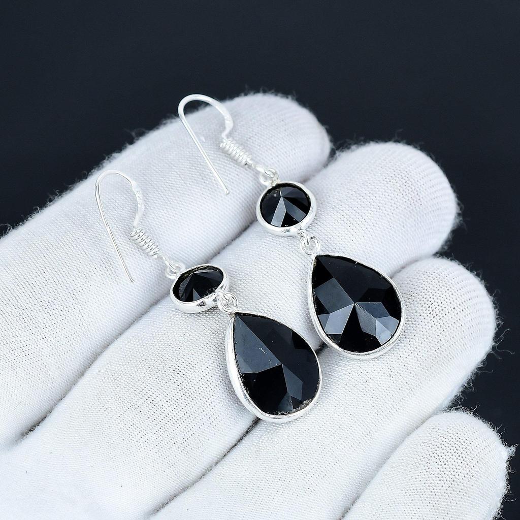 Beautiful Black Spinel Gemstone Earrings, 925 Sterling Silver Earring, Handmade Boho Silver Jewelry Dangle Earrings, Gift For Her