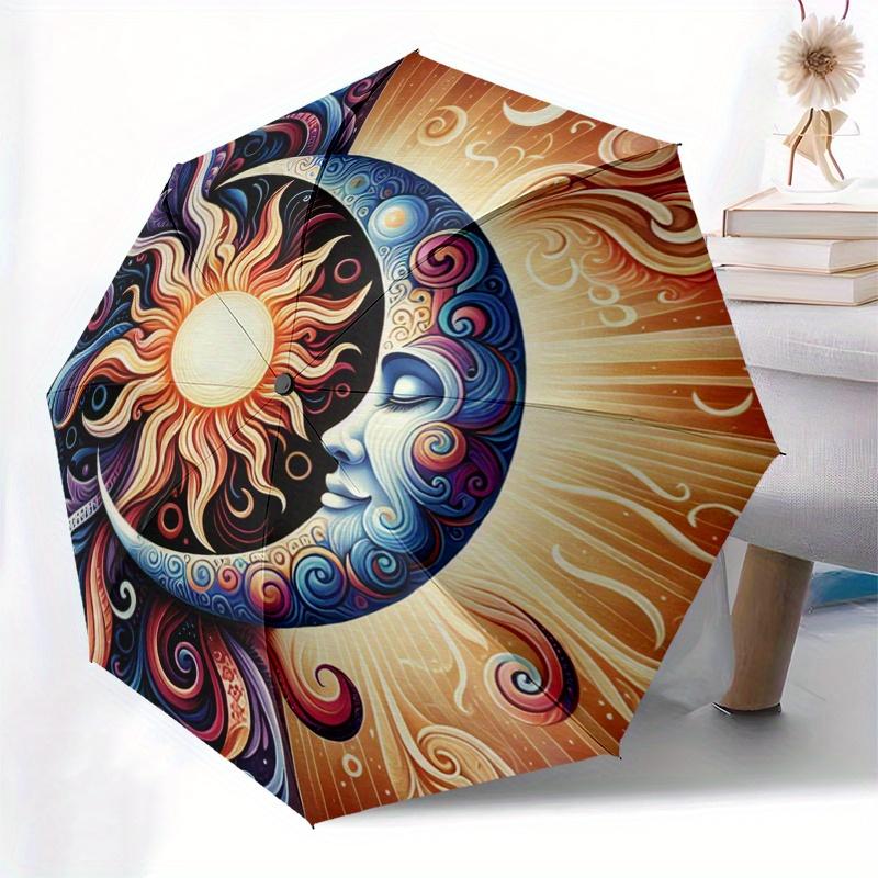Sun & Moon Harmony: Vibrant Circular Art Print Umbrella, Christmas Gift Y372