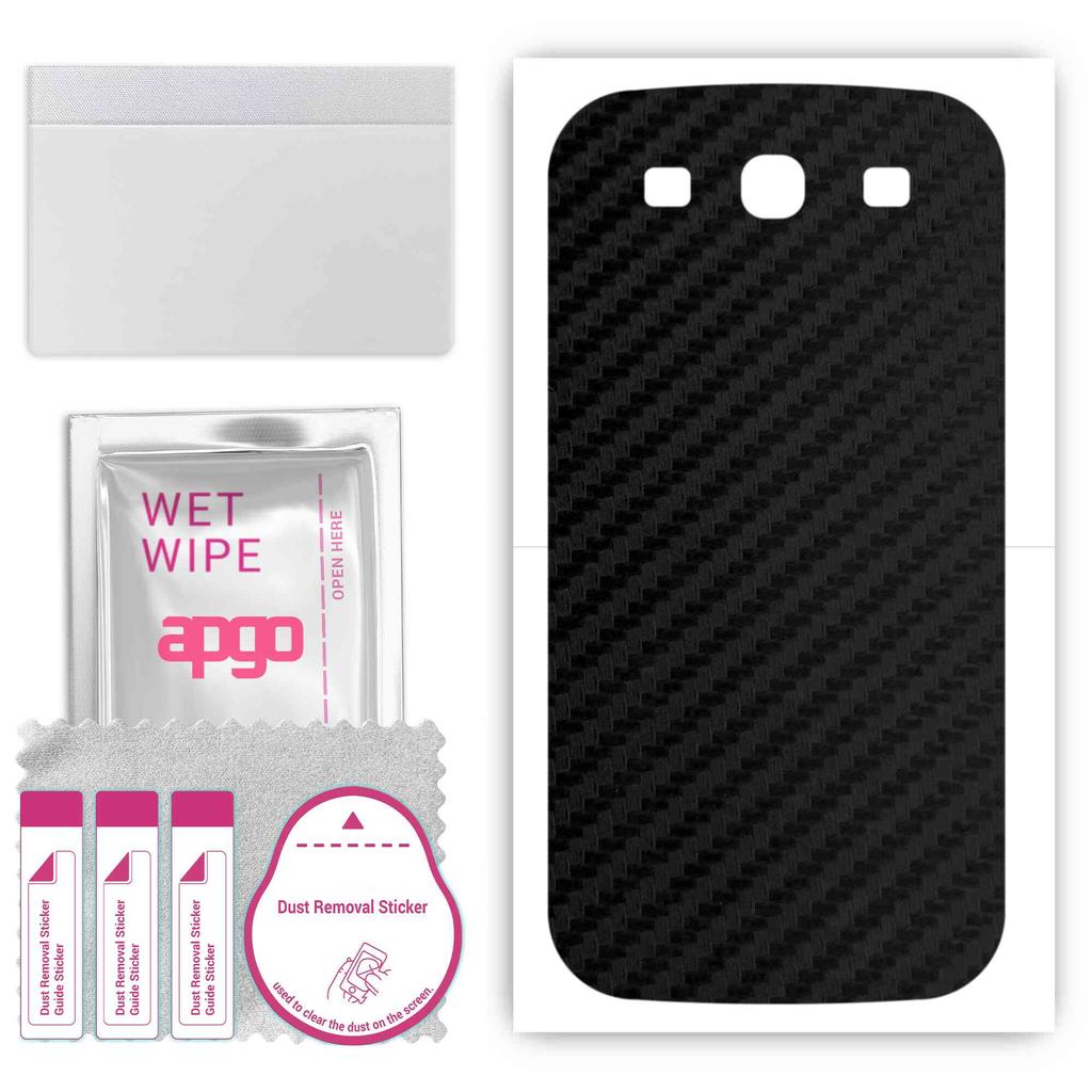 apgo Protective Skin Sticker for the Back Compatible with Samsung Galaxy S3 I9300, Wrap Film, Foil, Vinyl - Pattern Carbon Black